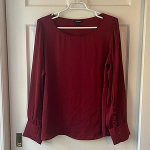 Express Dark Red Satin Long Sleeve Size Large